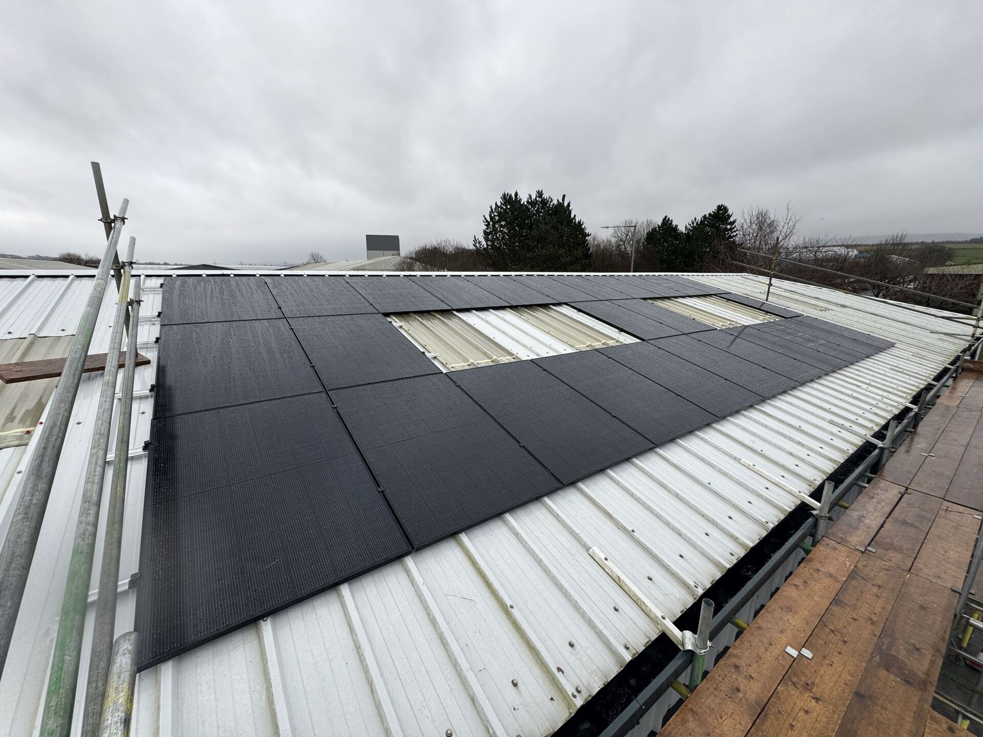 Drone view of a residential solar PV installation